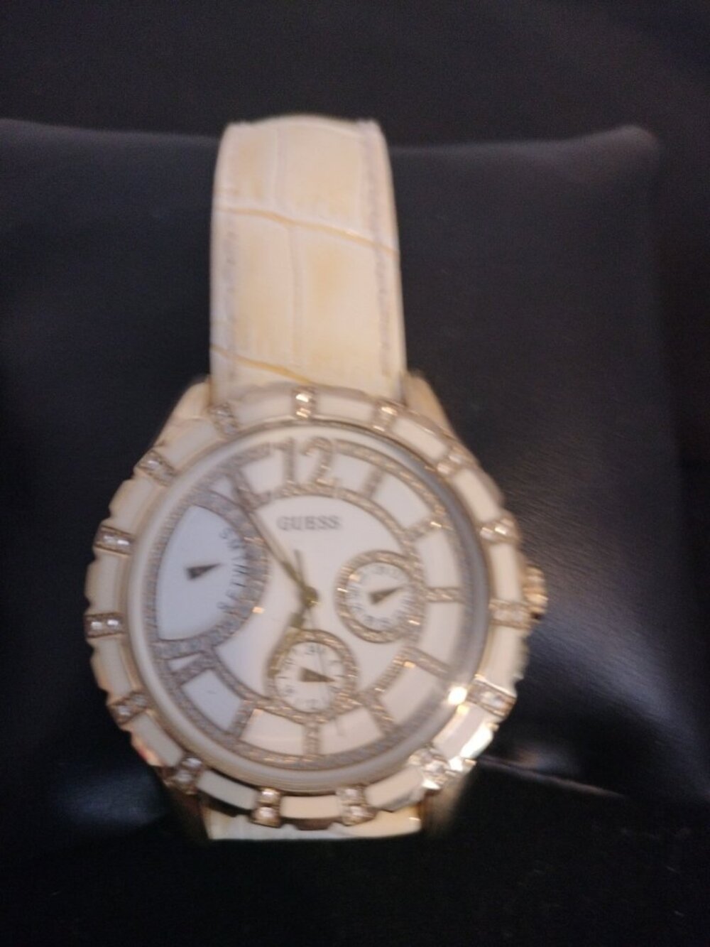 Ladies Guess Swarovski Crystal Chronograph Leather Watch Sport